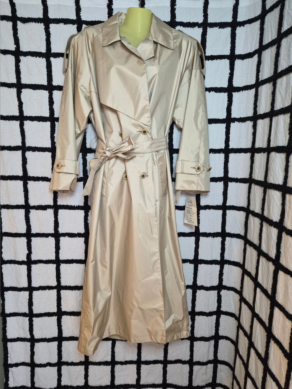 NWT Vintage 90's J. Gallery Shiny Beige Trench Coat Rain Coat Sz 10
